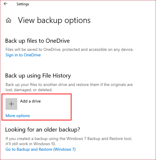 Add drive to use file history