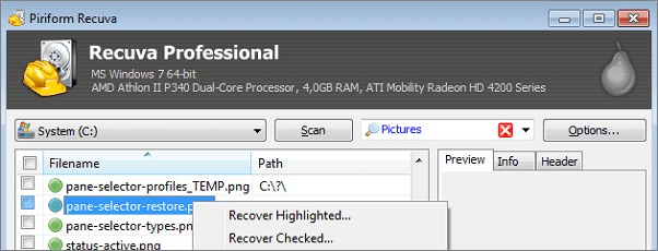 recuva best free data recovery software user interface