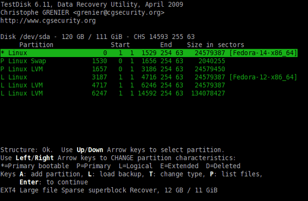 testdisk open source data recovery main interface
